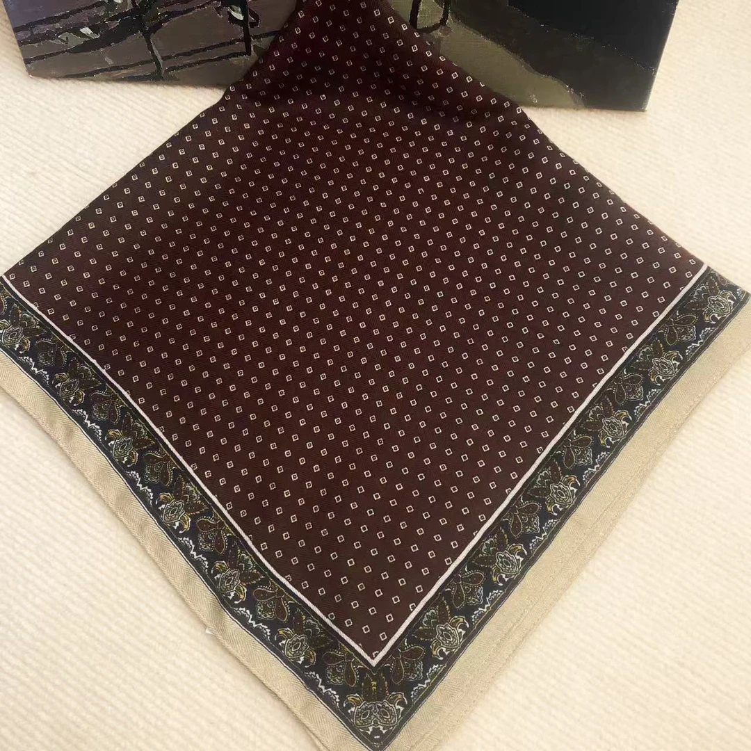 【咖色花边】65*65左小丝巾围巾百搭优雅四季佩戴时尚优雅民族风女