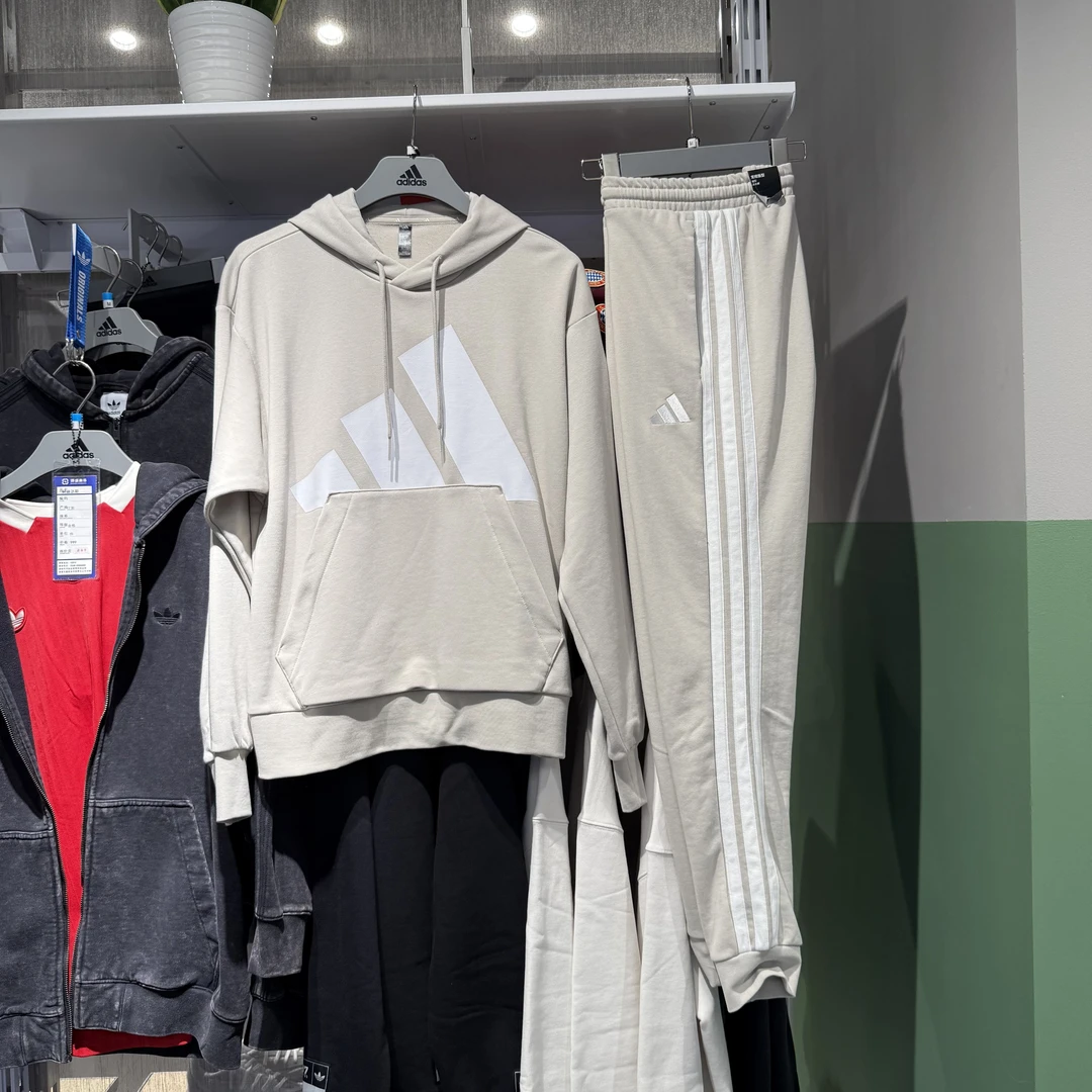 Adidas阿迪达斯男25春季新款针织毛圈大logo连帽卫衣长裤JZ2150