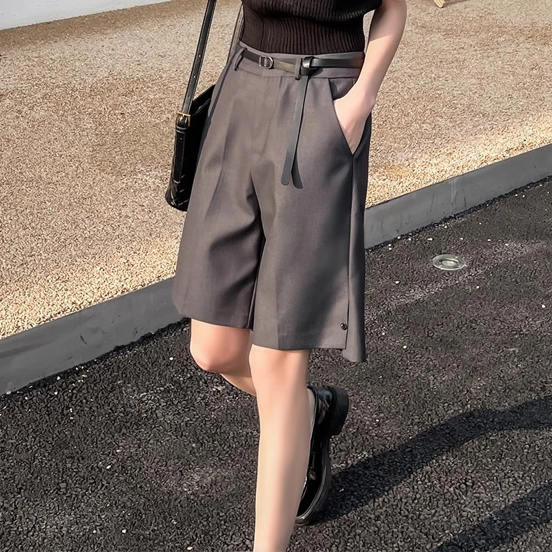 灰色西装短裤女夏季2025新款流行高级五分裤半裤宽松休闲西裤中裤