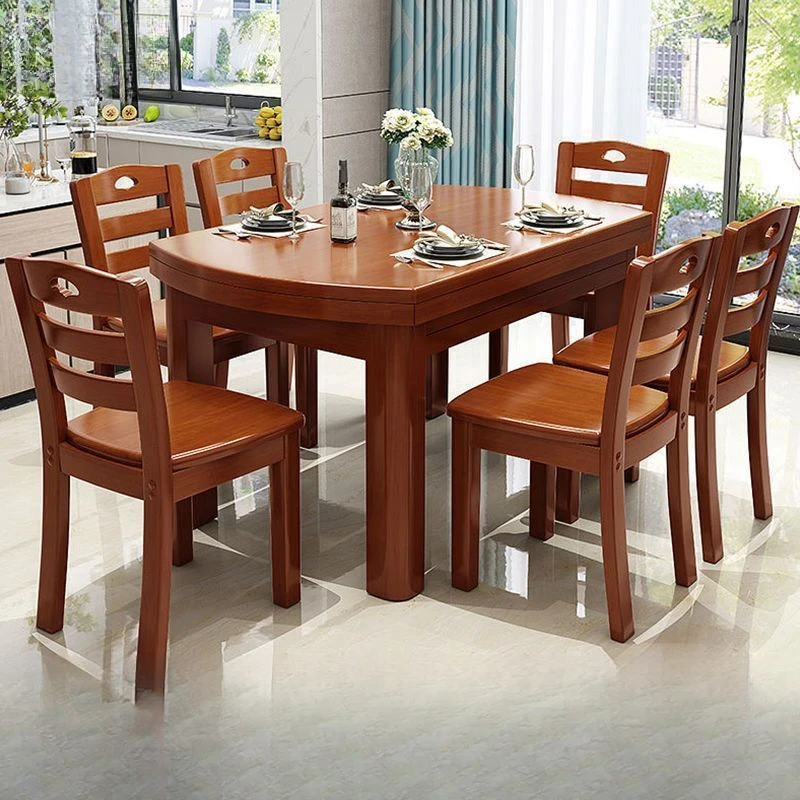 2025新款实木餐桌椅组合方圆两用吃饭桌子折叠餐桌餐椅可伸缩折叠