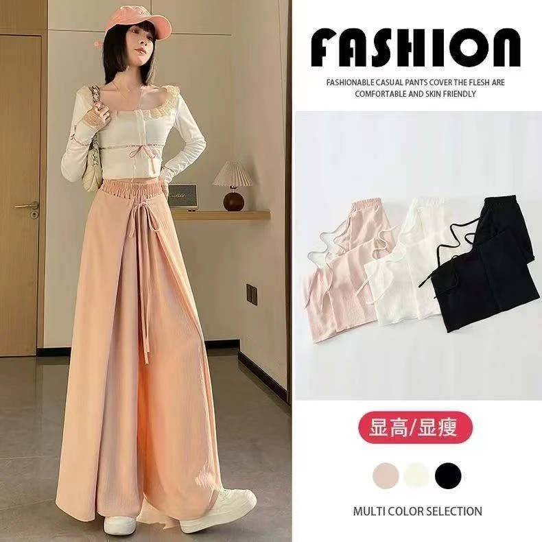 日系山本风胖Mm大码300斤夏季新款垂坠感抗菌耐磨大摆阔腿休闲裤2