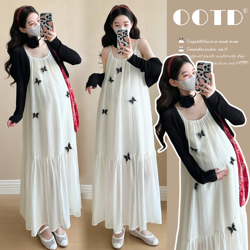 【酥酥】洋气2025新款夏季孕妇吊带裙+时尚衬衫小外套两件套夏装