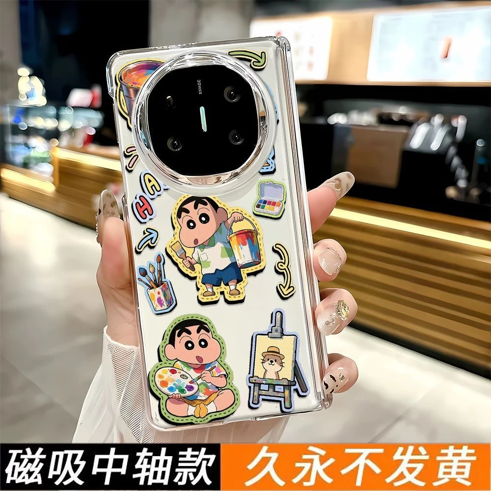 蜡笔小新中轴磁吸手机壳适用华为MateX356荣耀VivoXF三星OPPO女士