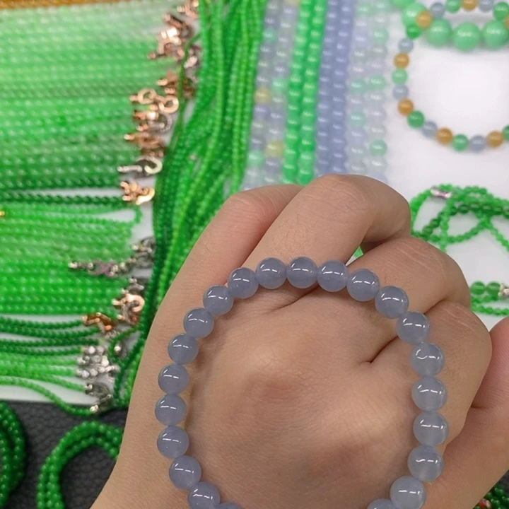 翡翠未镶嵌颈饰缅甸天然翡翠冰种紫手链7