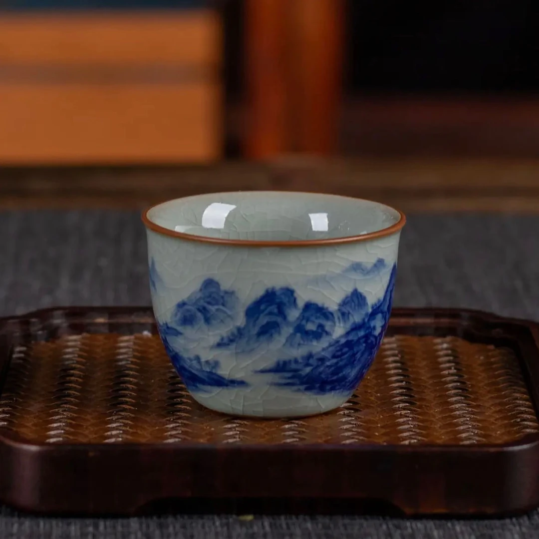 【客杯-千里江山】景德镇青花瓷高端家用复古茶具高温釉下彩开片