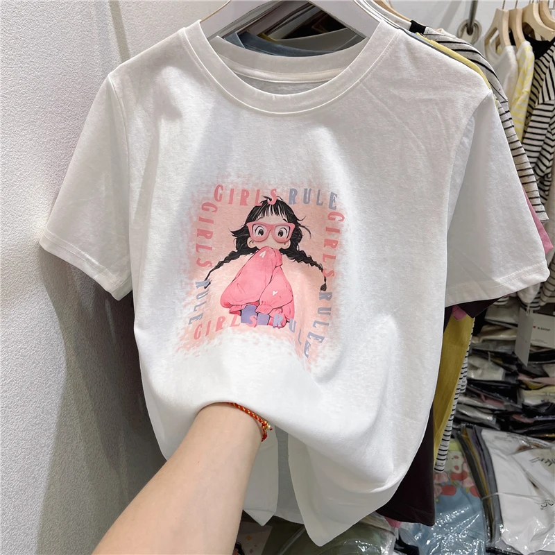 特大码雪花棉短袖女t恤夏季新款胖mm美式百搭高级感印花上衣200斤