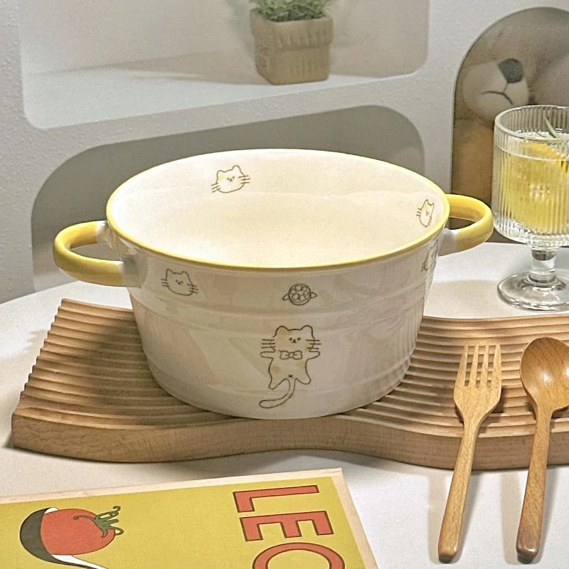 可爱陶瓷双耳汤碗家用大号面碗汤盆大碗高颜值拉面泡面碗螺蛳粉碗