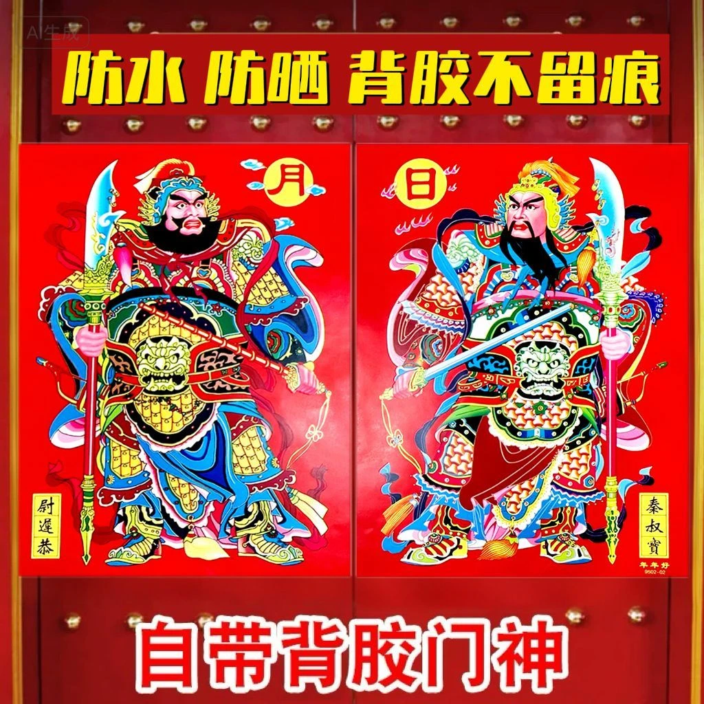 2026年门神自带背胶撕不破门贴传统门双开门防水画像门画春节批发