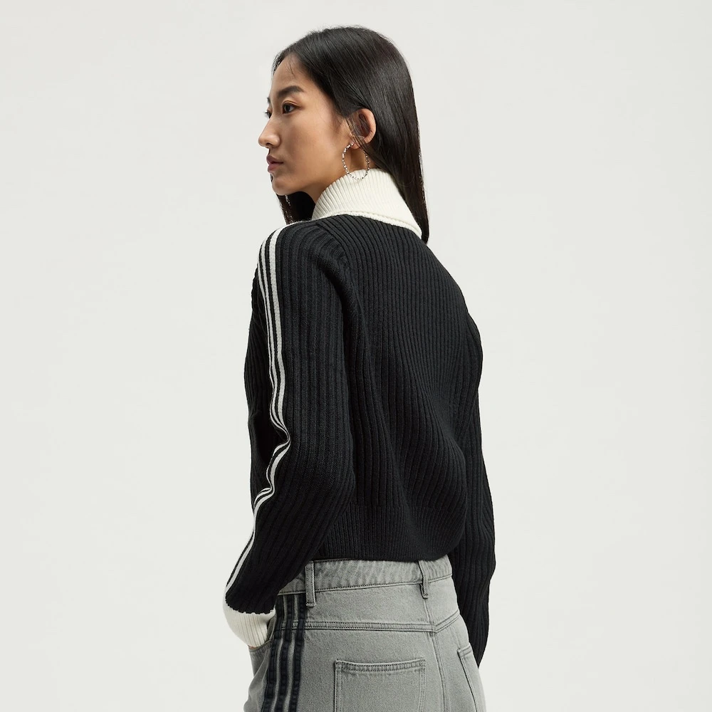 Adidas/三叶草时尚复古全开襟运动宽修身针织衫KF0718