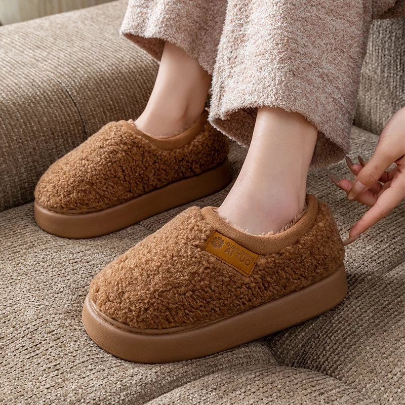 新款包跟防滑保暖棉鞋秋冬男女同款室内居家软底情侣加厚毛绒拖鞋