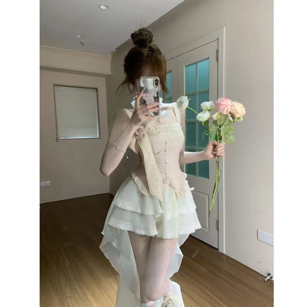 目光收割机  夏季新款纯欲风公主小众设计半裙白月光氛围感三件套