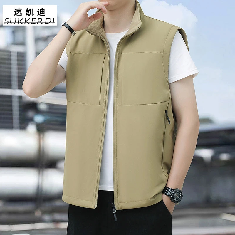 男士新款马甲户外休闲多口袋双面穿加绒宽松立领大码速干钓鱼坎肩