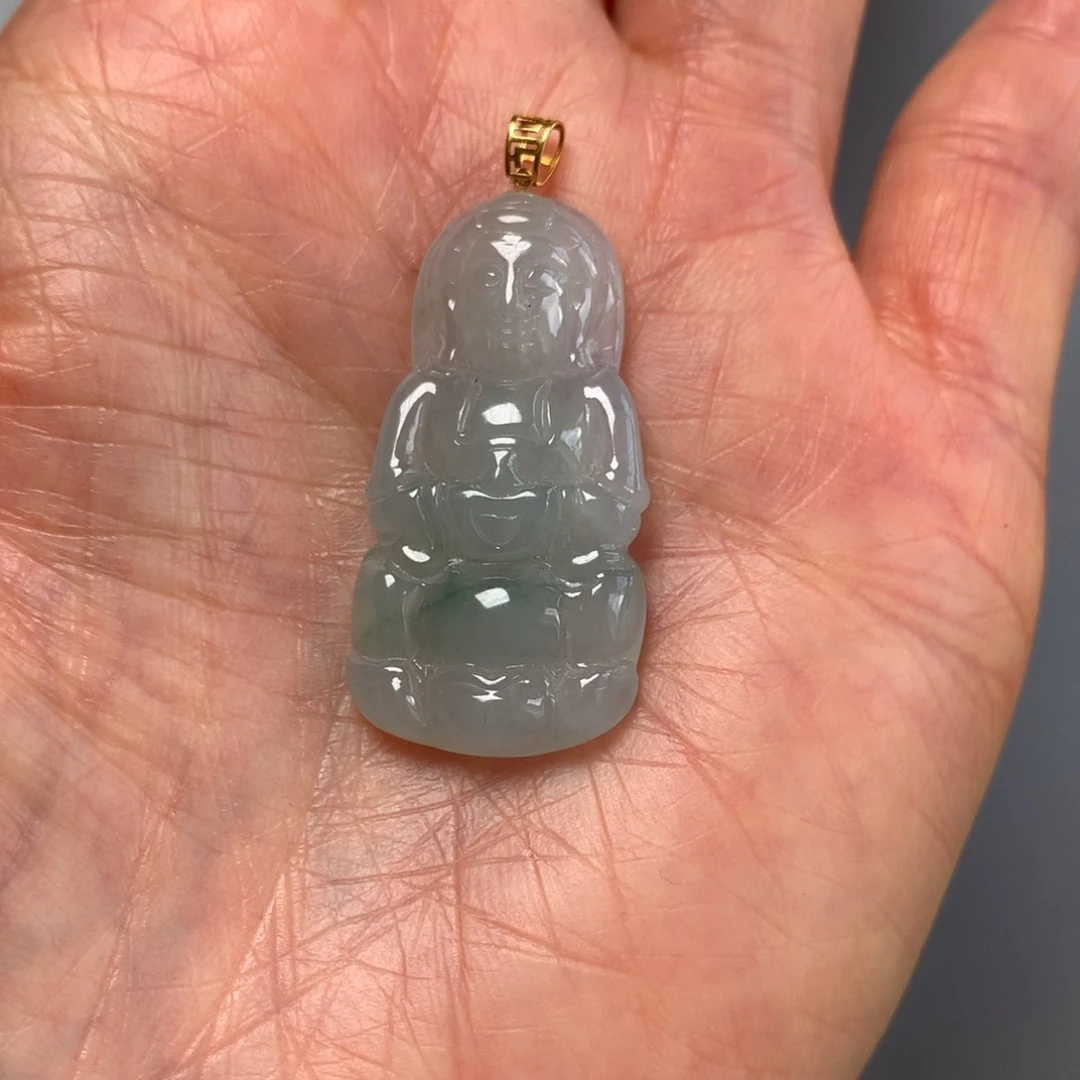 翡翠18K金镶嵌颈饰豆