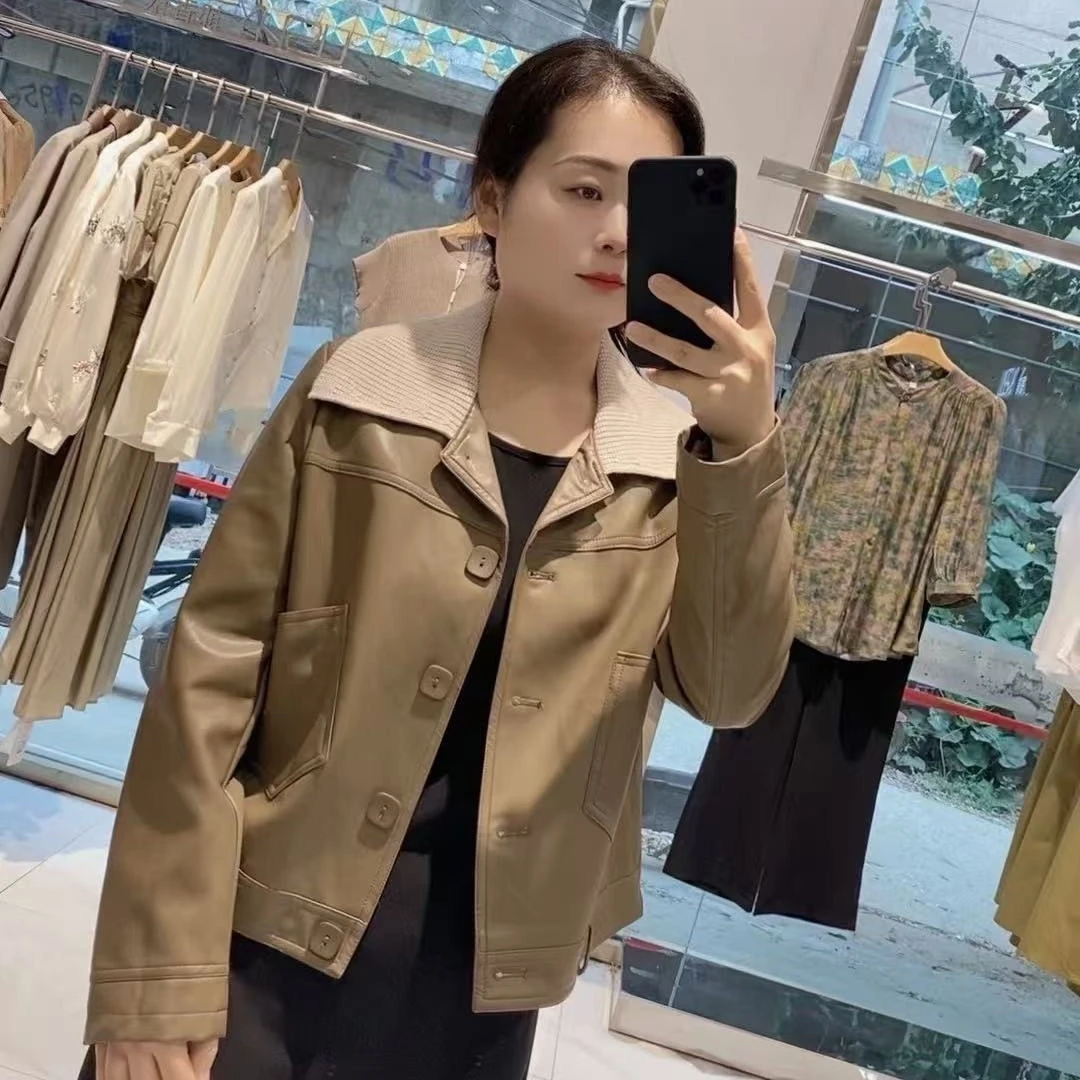 长袖春秋短款皮衣女士短外套百搭翻领W303