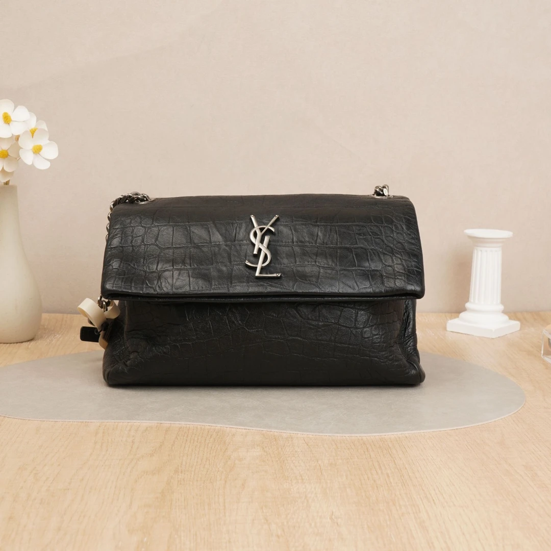 95新 YSL/圣罗兰 West Hollywood好莱坞中号黑银牛皮DS027300