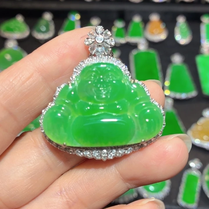 翡翠18K金镶嵌吊坠(不含链)翡翠