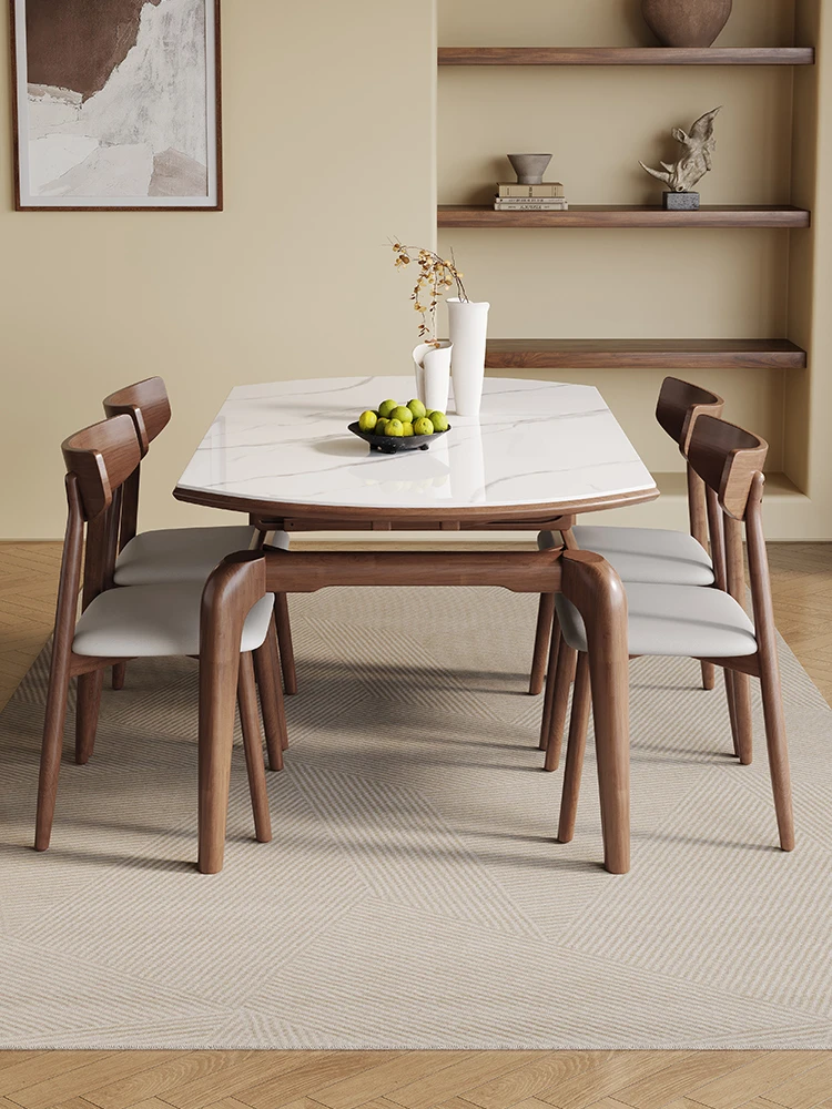 大象腿岩板伸缩餐桌椅组合折叠实木吃饭桌家用网红高颜值家具