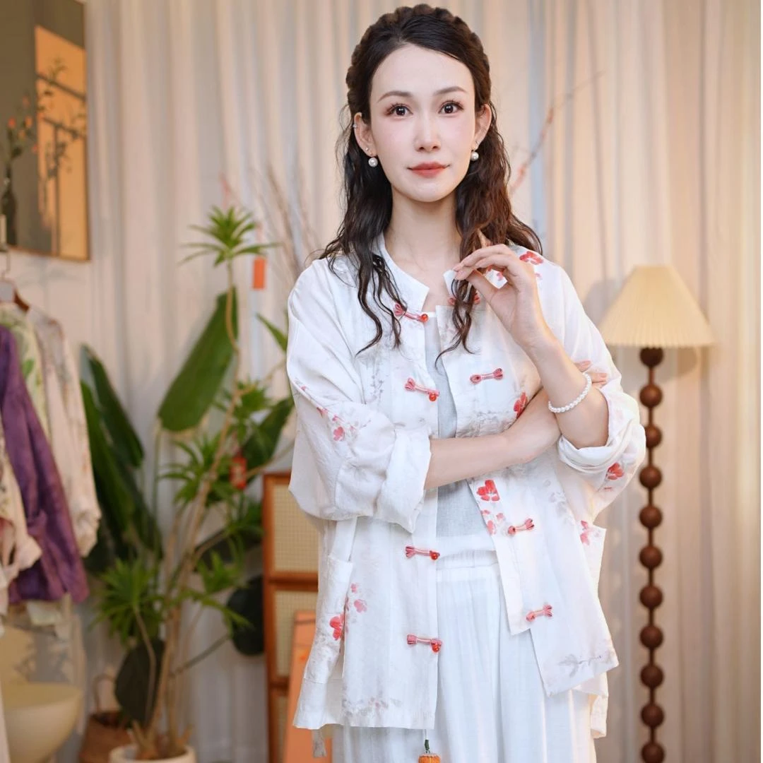 中长款【寒酥】新中式国风盘扣衬衫防晒印花气质立领外套