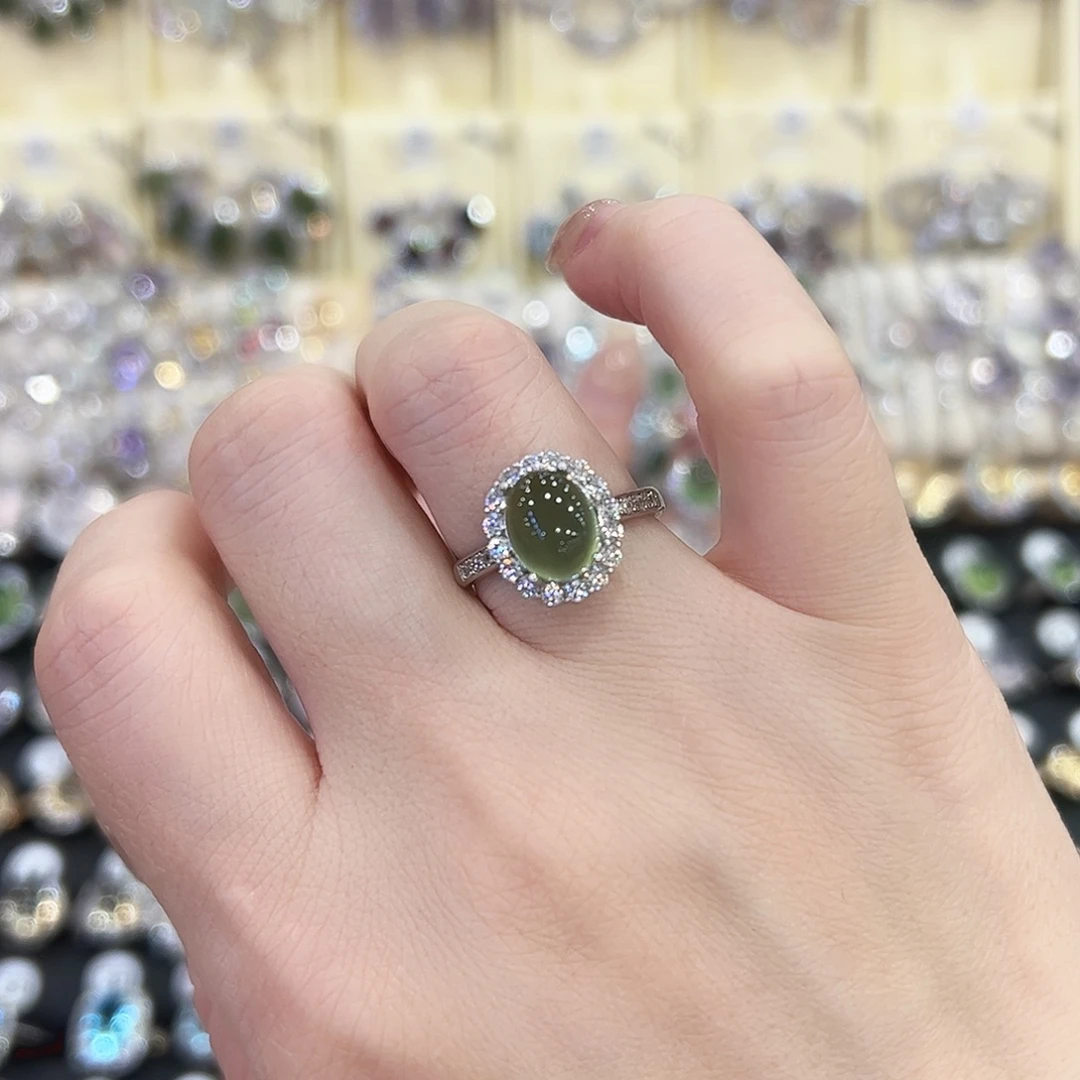 蛇纹石玉银S925镶嵌戒指