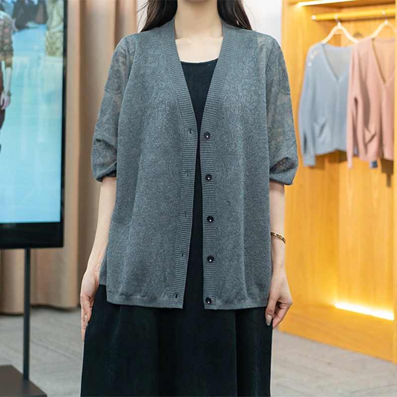 新款夏季休闲洋气百搭针织时尚上衣薄款镂空2404-181