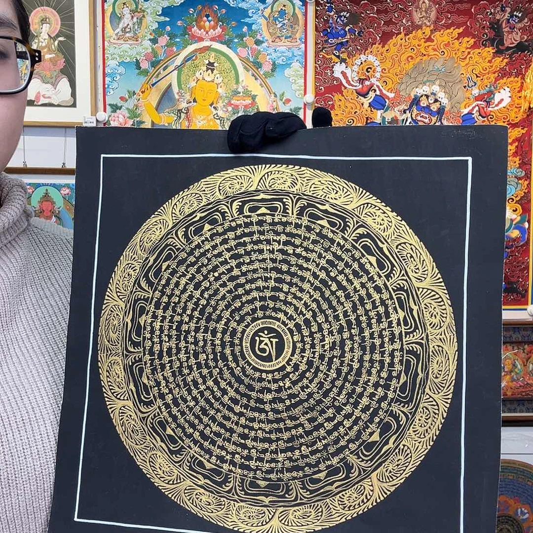 装裱画纯手绘唐卡30厘米左右六字真言