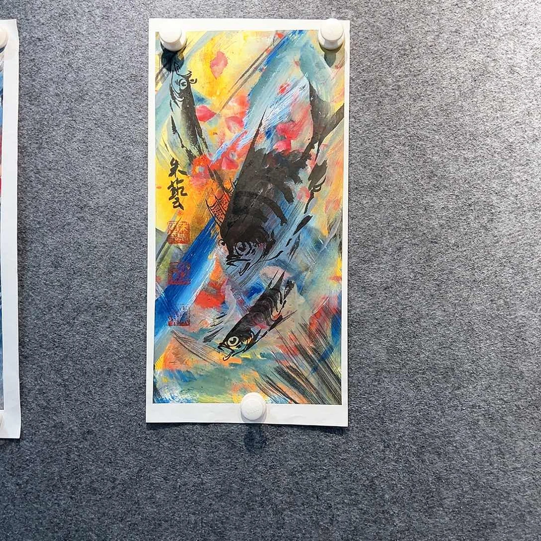 国画知鱼之乐纯手工画