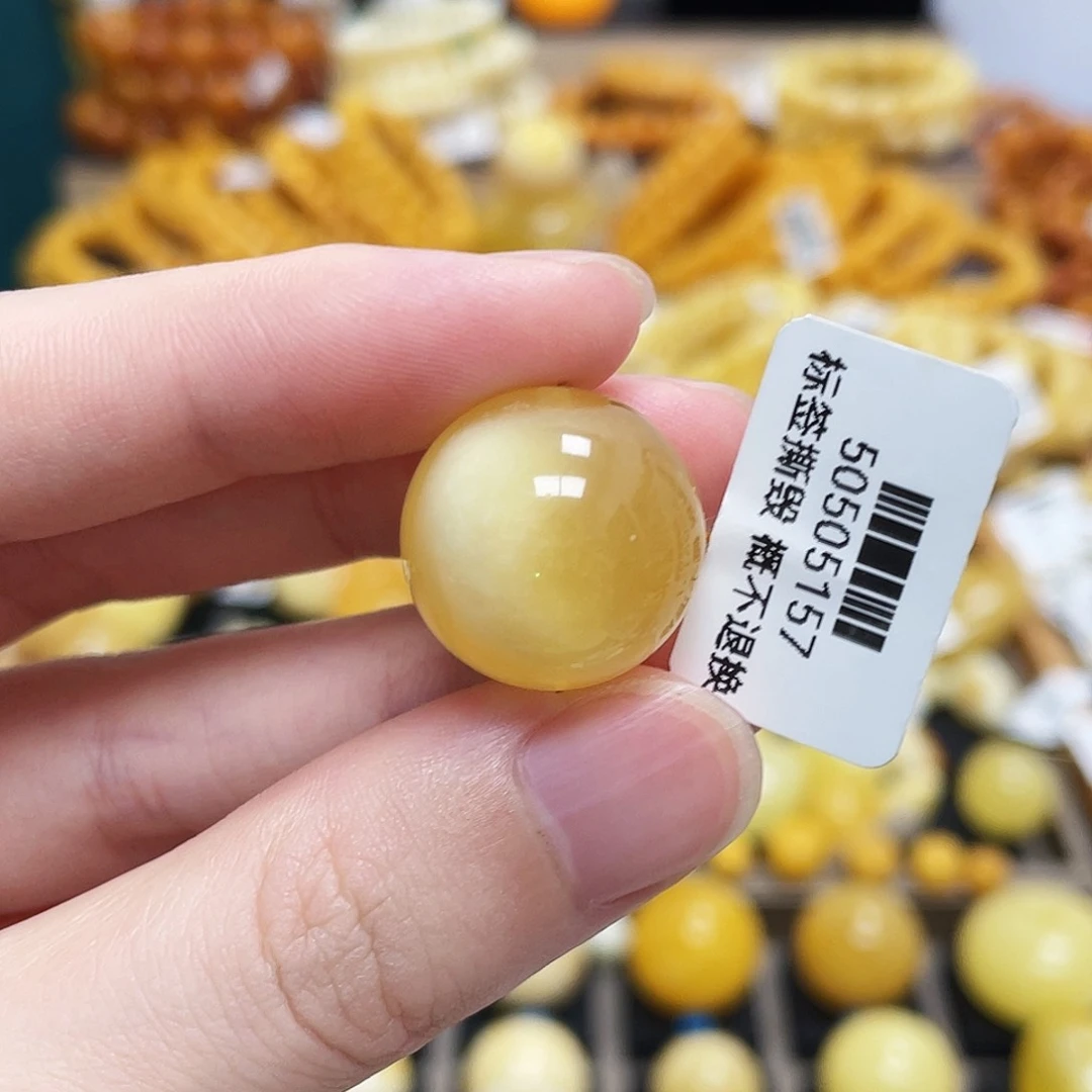 未镶嵌蜜蜡珠宝奇石圆珠满蜜金白溶洞金沙18.3mm瑕