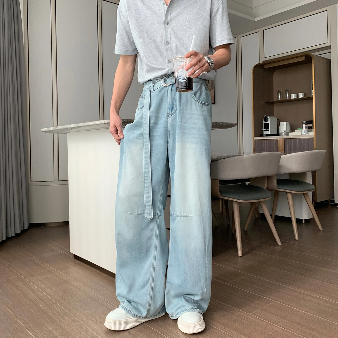 一轩轩轩【墨夜折光】夏季cleanfit凉感男宽松直筒薄款牛仔裤T8277