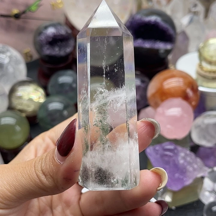 大***世水晶未镶嵌珠宝半成品34幽灵蓝针白水晶柱