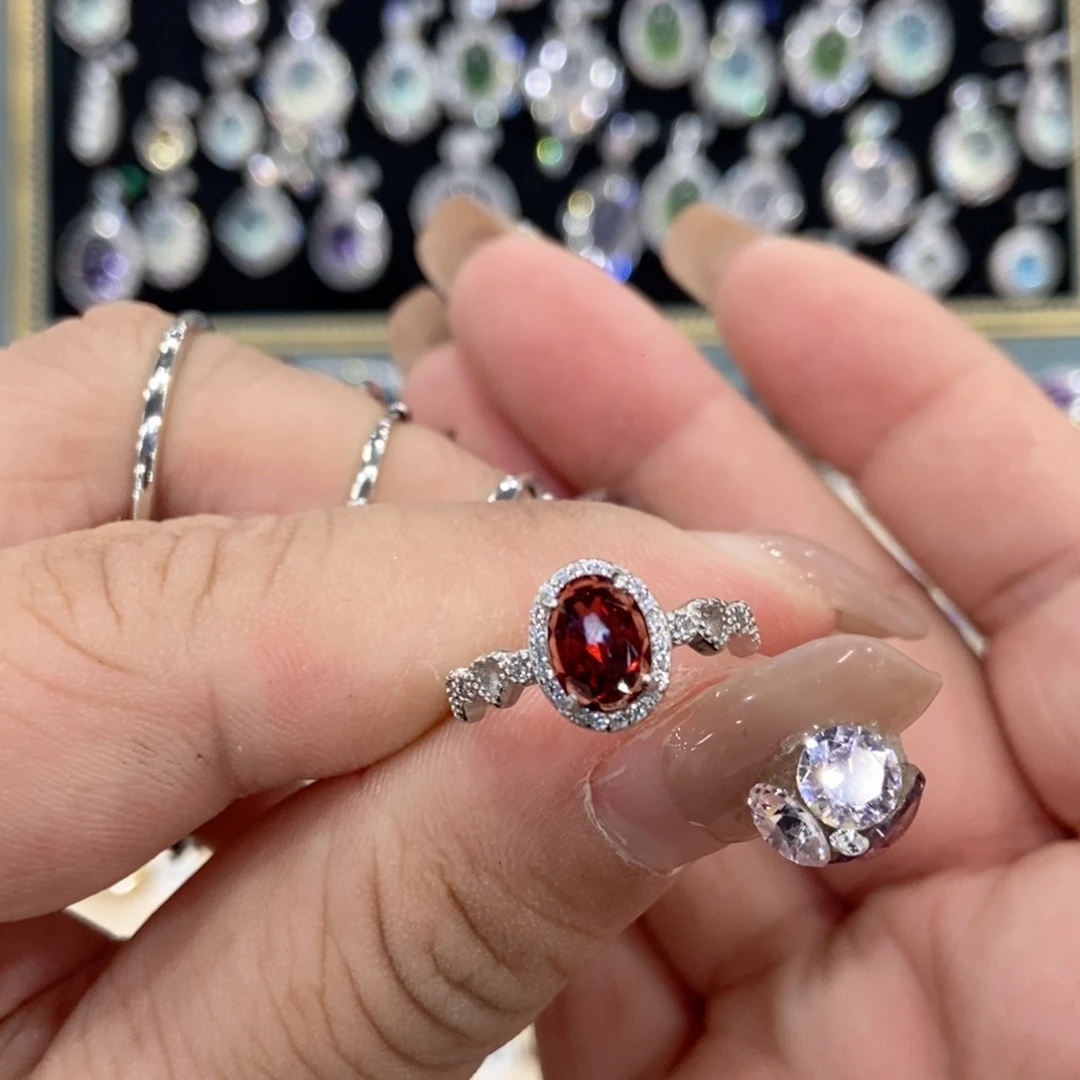 石榴石戒指银S925镶嵌