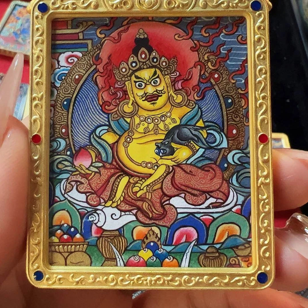 吊坠全手绘热贡唐卡黄财神