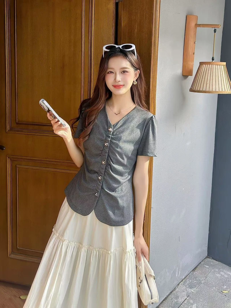 017 夏季女士时尚百搭纯色简约衬衫 F13
