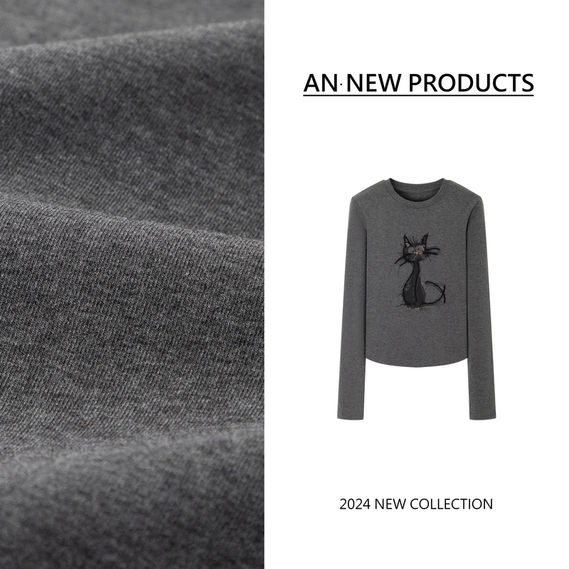 B11098冬季新款时尚设计感卡通小猫百搭长袖打底上衣