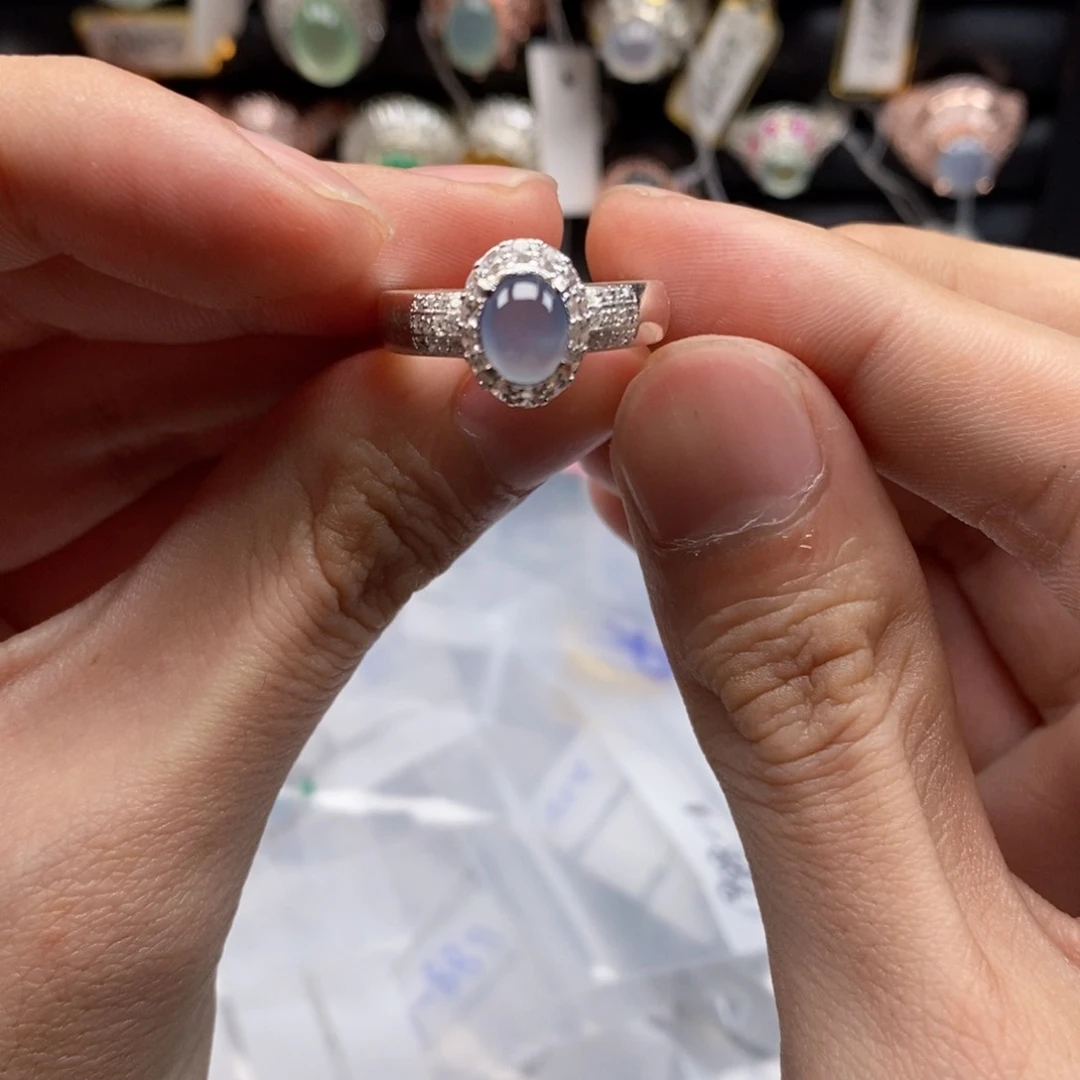 翡翠戒指未镶嵌云****糖天然缅甸翡翠a货