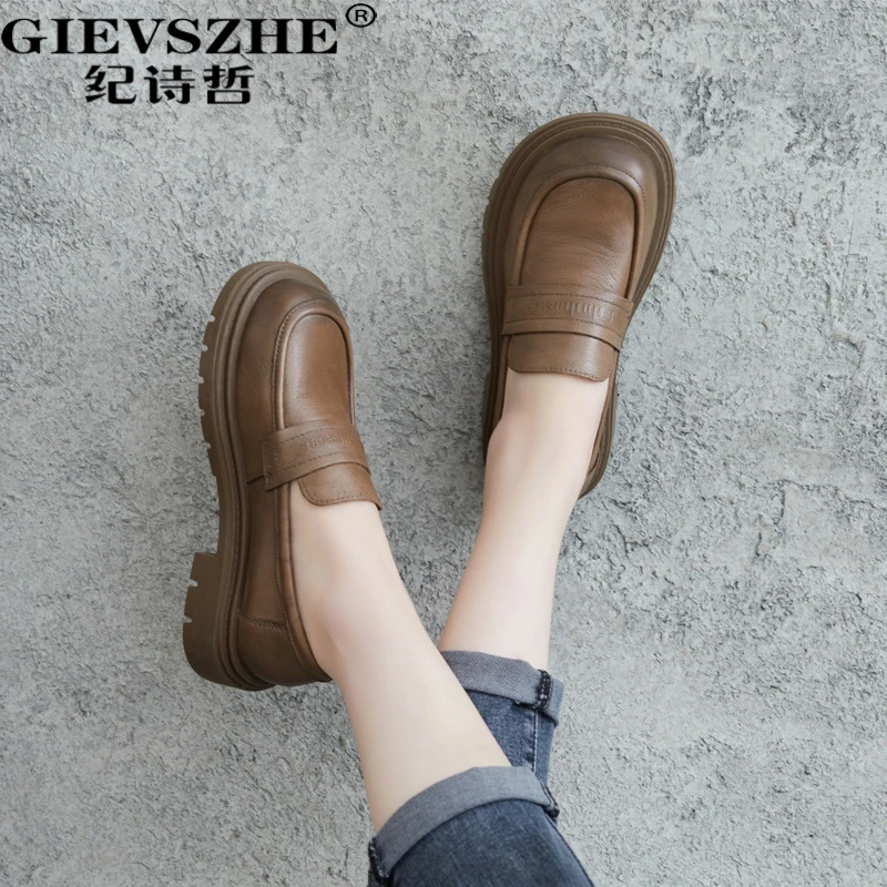 纪诗哲复古百搭英伦风乐福鞋圆头深口套脚女士复古软底圆头乐福
