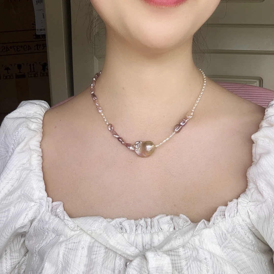 淡水珍珠银S925镶嵌耳饰