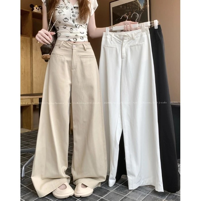 美式垂感宽松阔腿裤女2025夏季新款高腰复古工装裤拖地休闲长裤潮