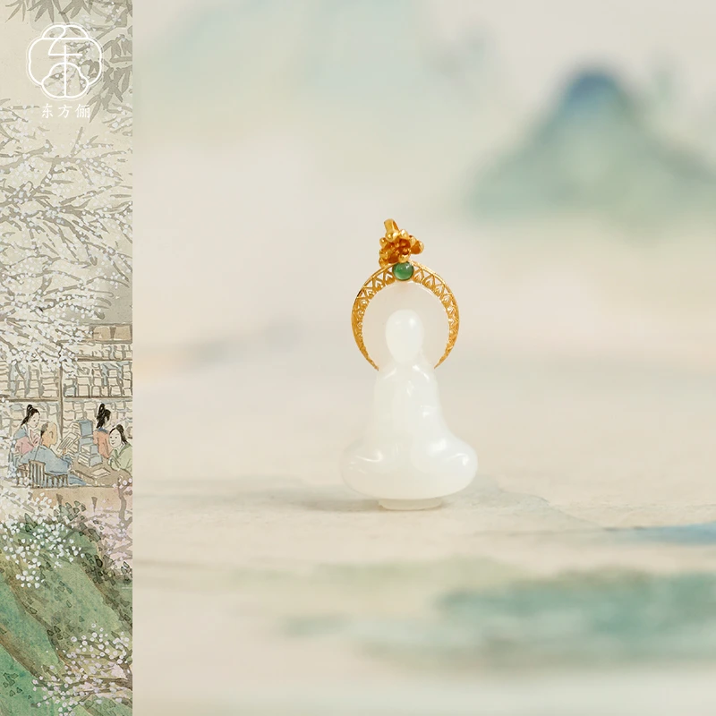 东方俪DOFUNLY【福祥】和田玉佛吊坠18k金多样性发货WYDZ镂云