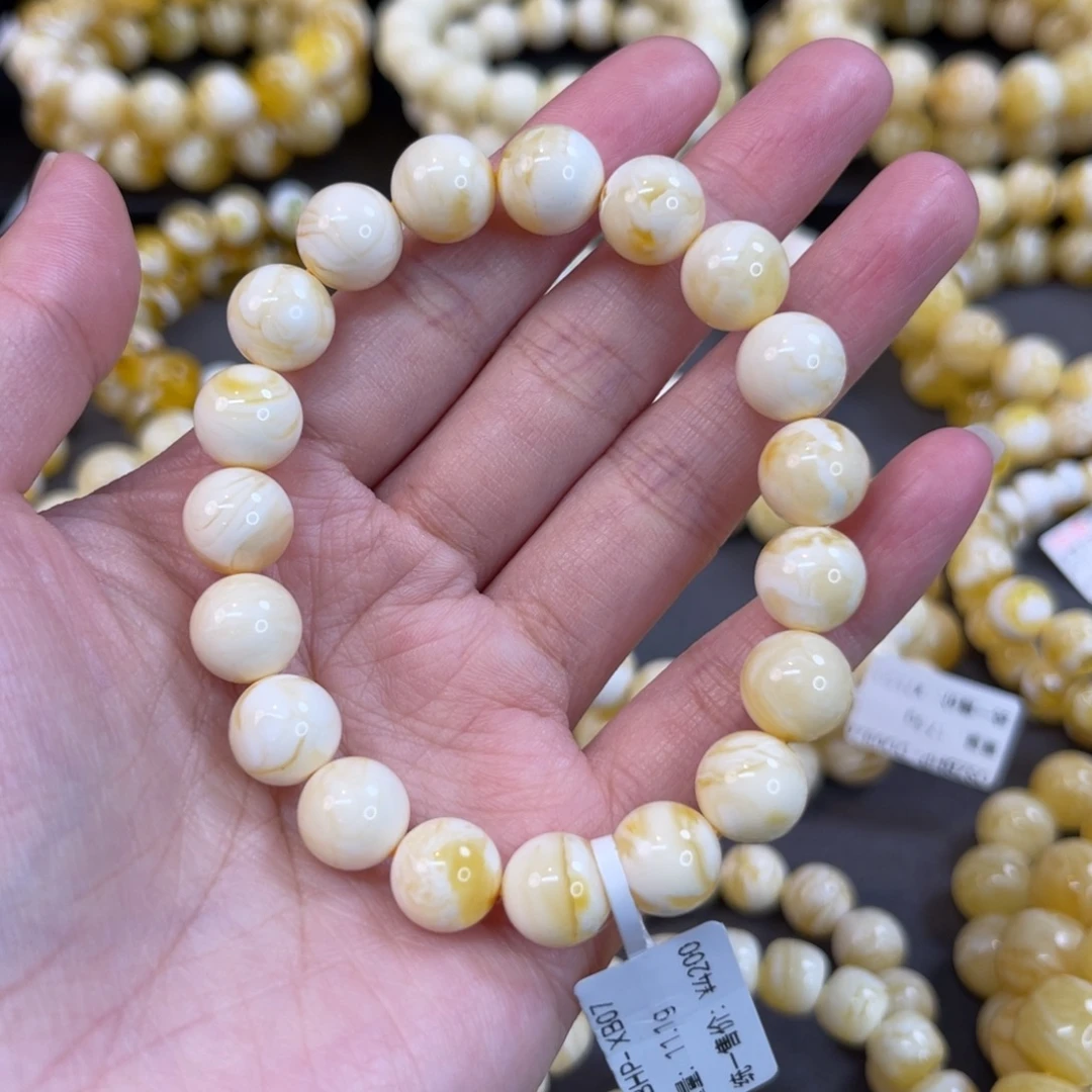 蜜蜡未镶嵌手串10mm瓷白满蜡花蜡