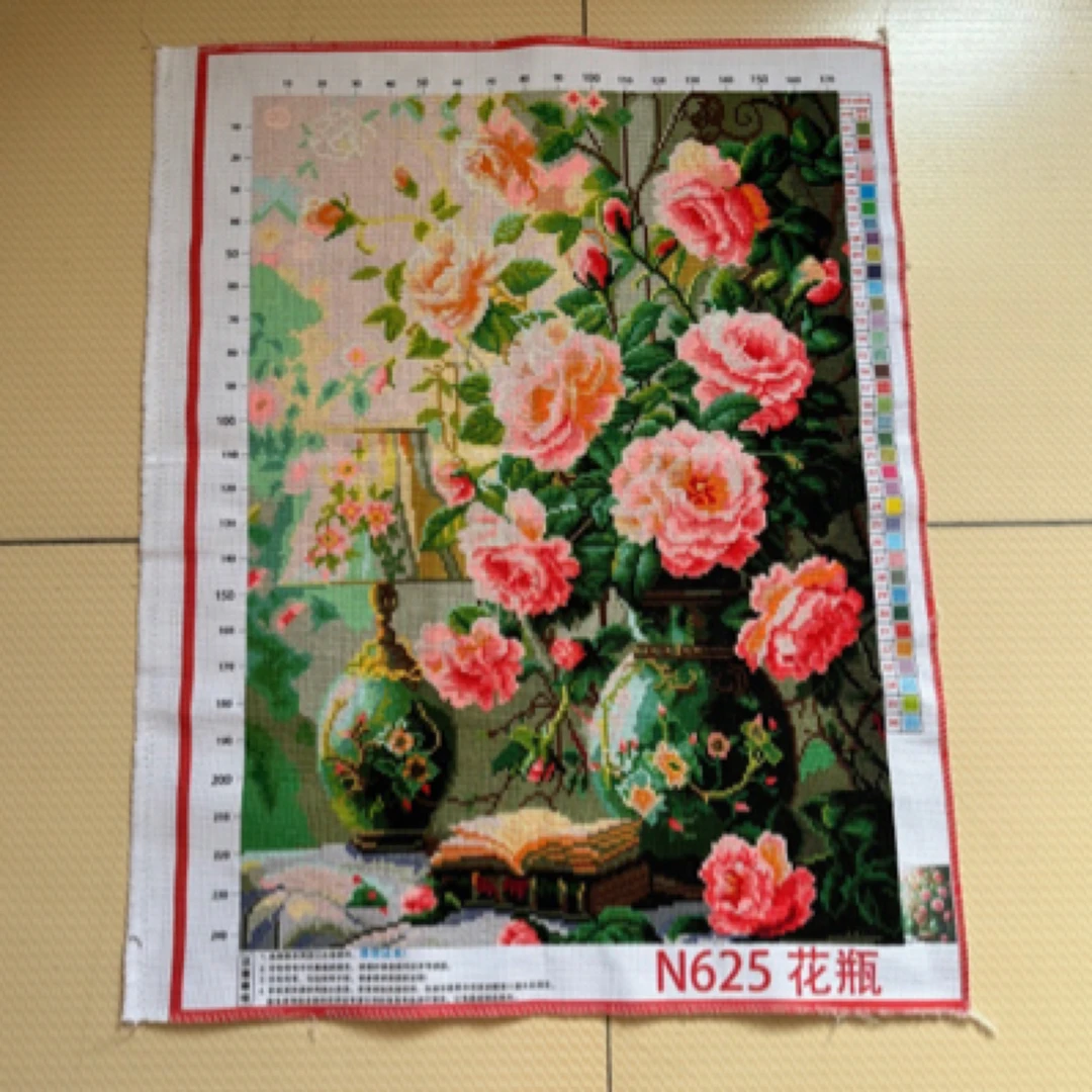 纯手工十字绣成品高端花瓶花开富贵客厅卧室装饰挂画78×60厘米