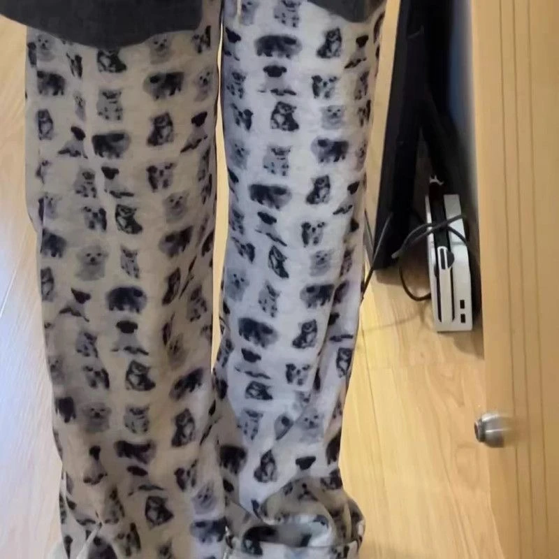 80-300斤可穿春秋新款扎染小狗卡通睡裤女ins风休闲家居遛弯裤女