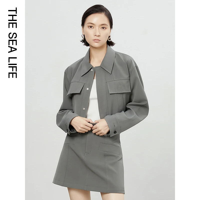 THE SEA LIFE欧海一生 秋季气质时尚翻领短外套简约 QB2159