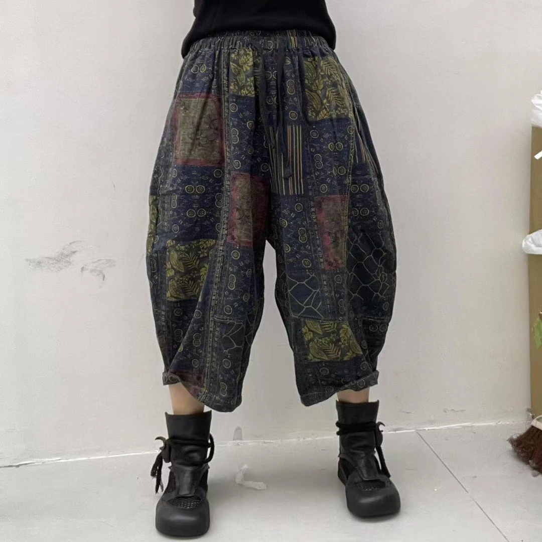 110019花色色织麻横竖线休闲裤（长78臀围132脚口58