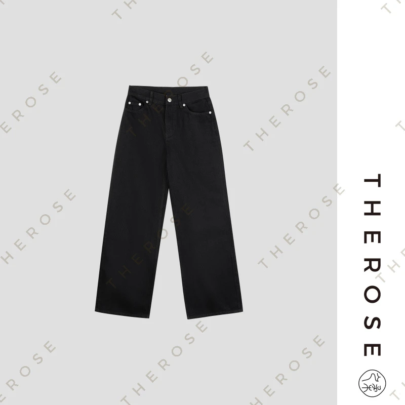 之柔【黑洞牛仔】土耳其进口宽松斜纹直筒休闲裤复古中高腰挺括长裤