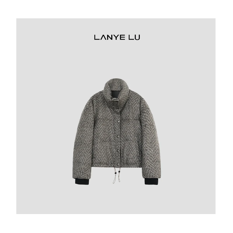【LANYE LU】冬款上新 翻领半高领短款羊毛编制杜邦棉棉衣棉服