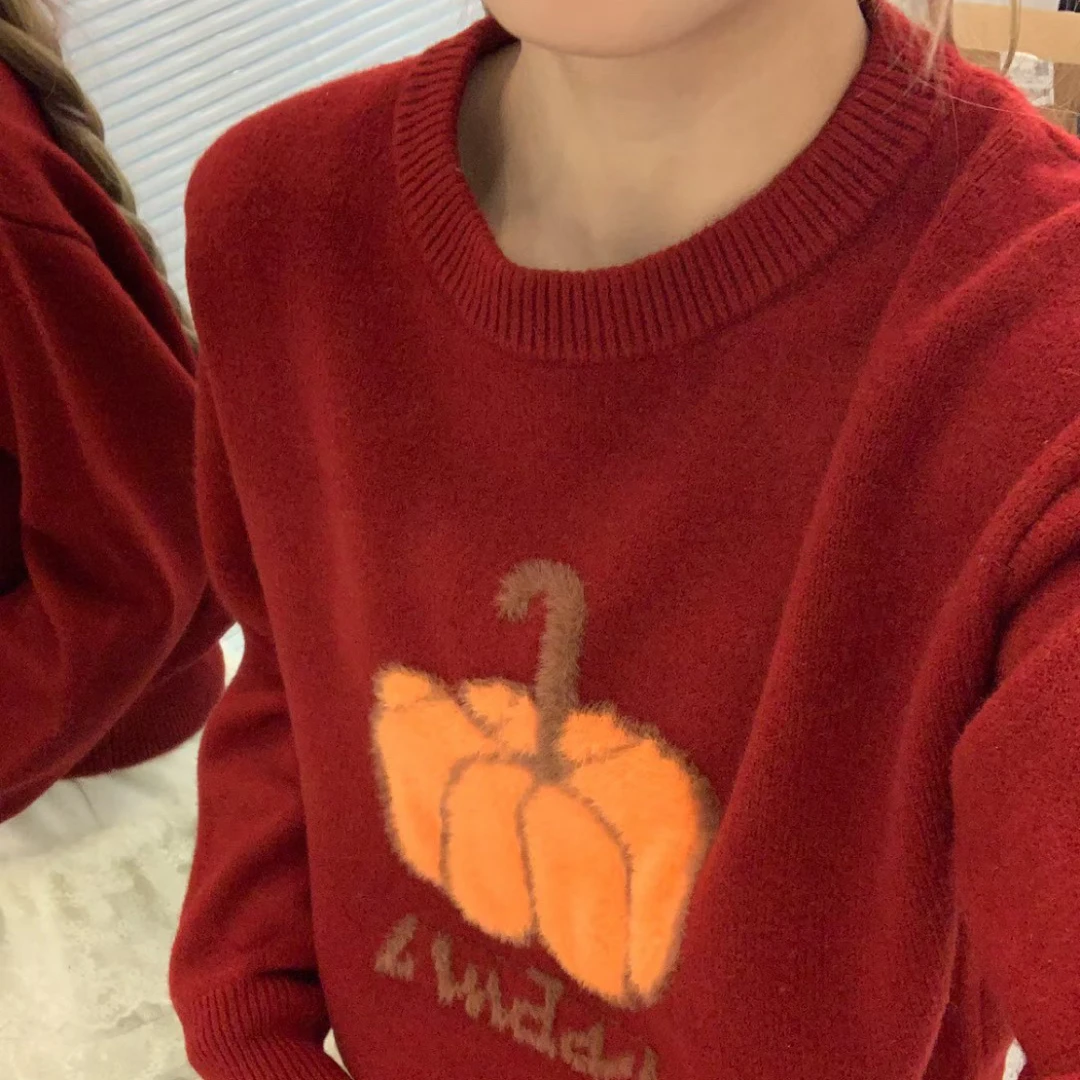 68103 南瓜毛毛刺绣圆领时尚百搭减龄毛衣上衣
