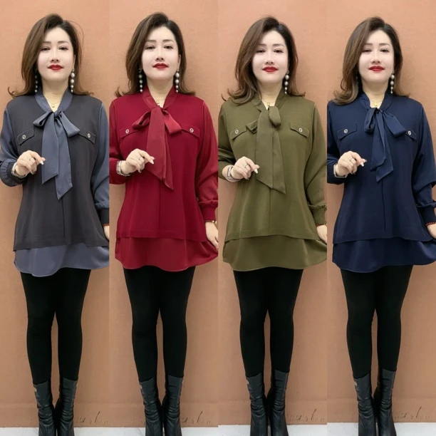 XX新款国风假两件拼接设计丝绒衬衫秋季女士百搭显瘦