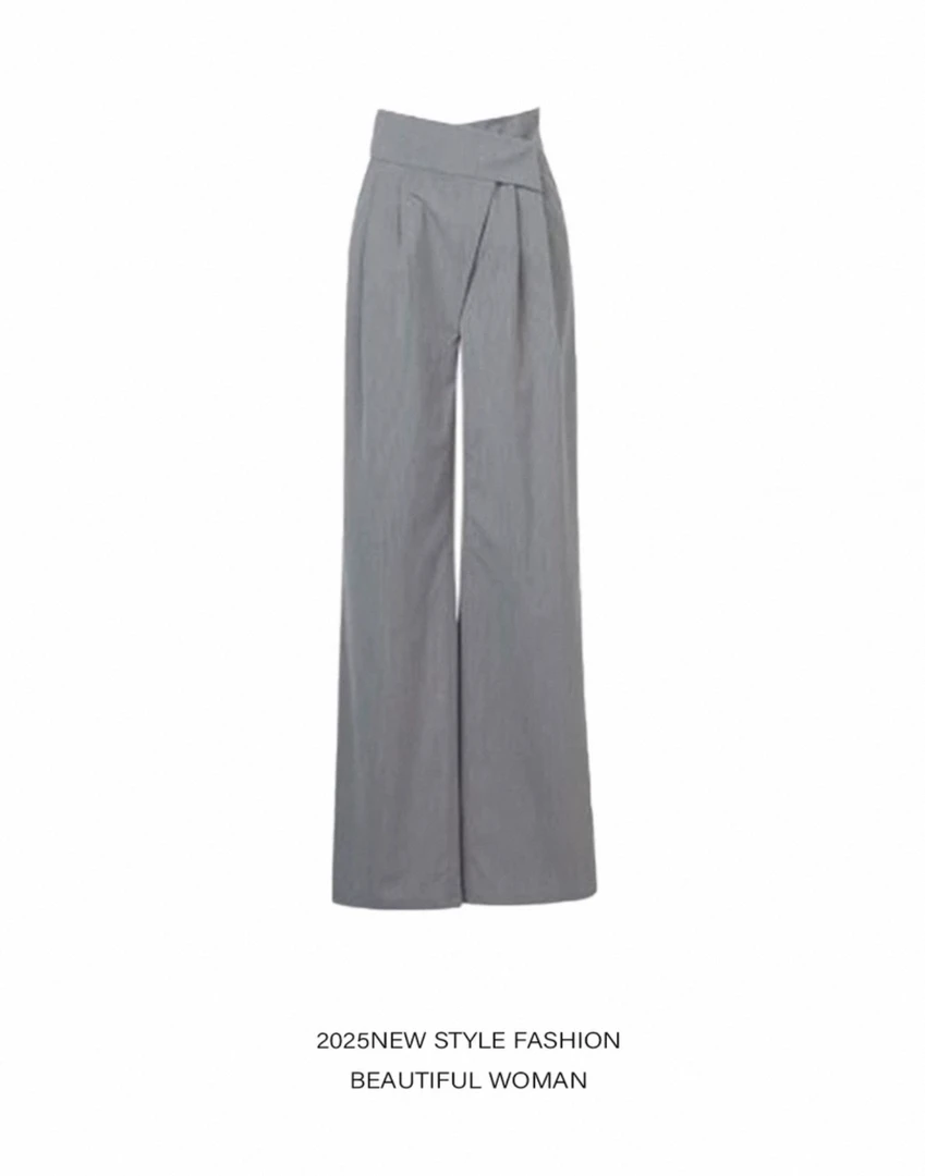 【现货】慵懒风高腰阔腿裤直筒裤休闲裤休闲设计师垂感通勤风长裤女