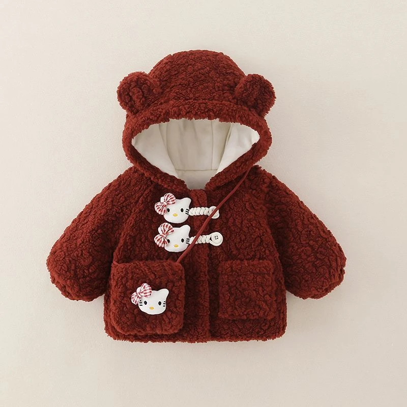 女童加绒毛毛衣新款洋气儿童上衣宝宝连帽外套卡通外穿衣可爱衣服