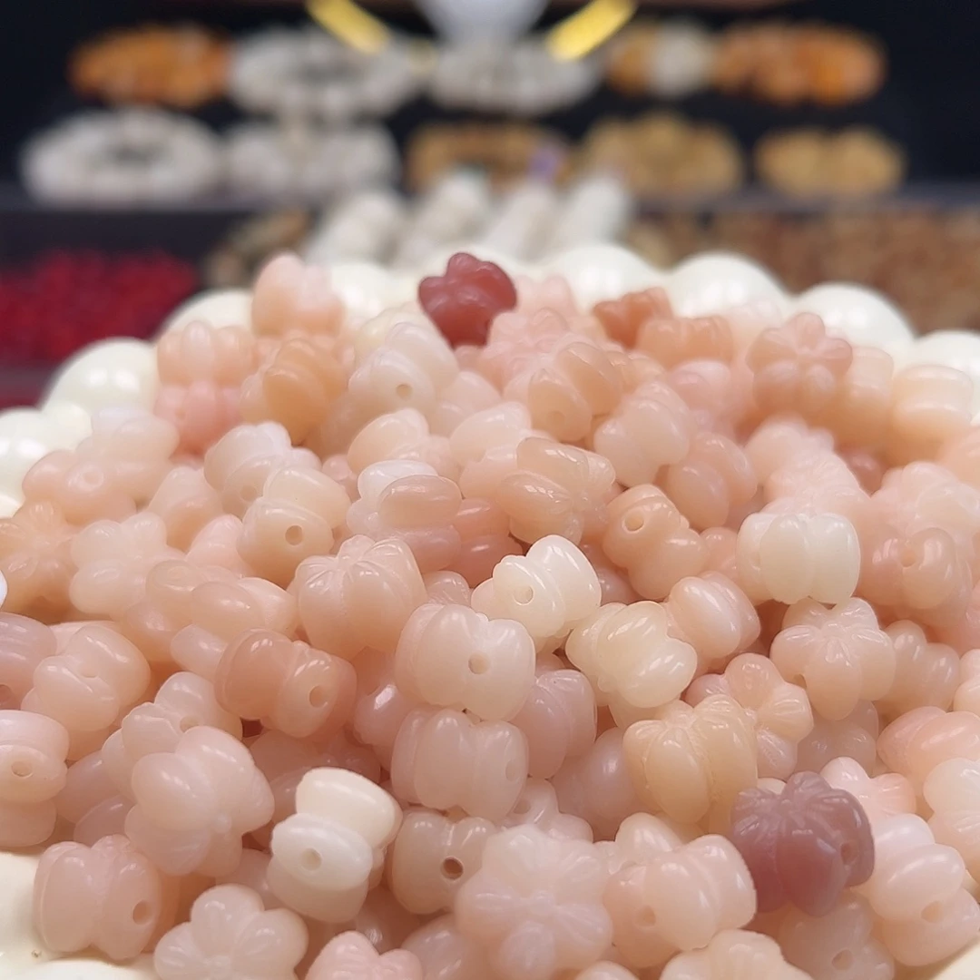 菩提根/象牙果手串卡12粉色五瓣花100颗